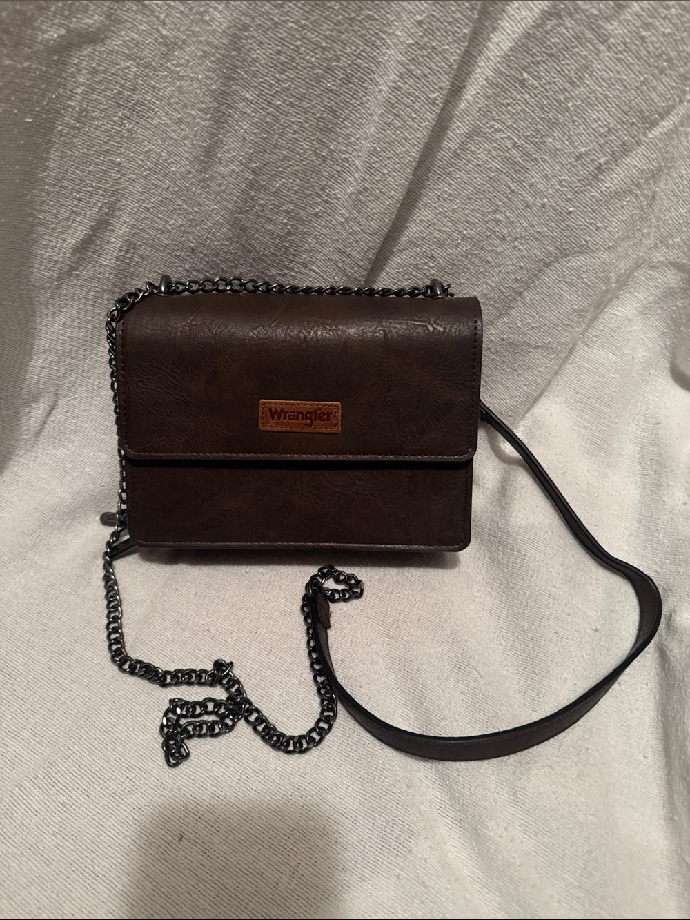 Wrangler Dark Brown Leatherette Chain Shoulder Bag